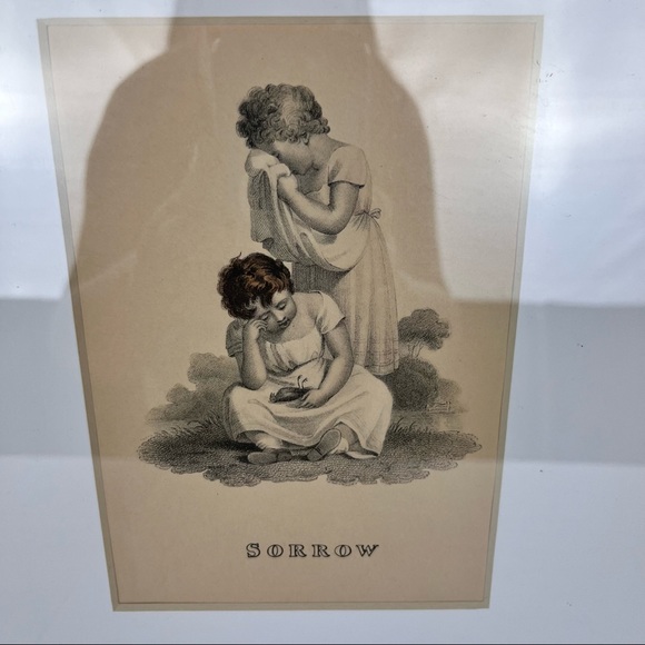 Antique “Sorrow” 2 girls etching print-framed and matted. - Picture 3 of 10